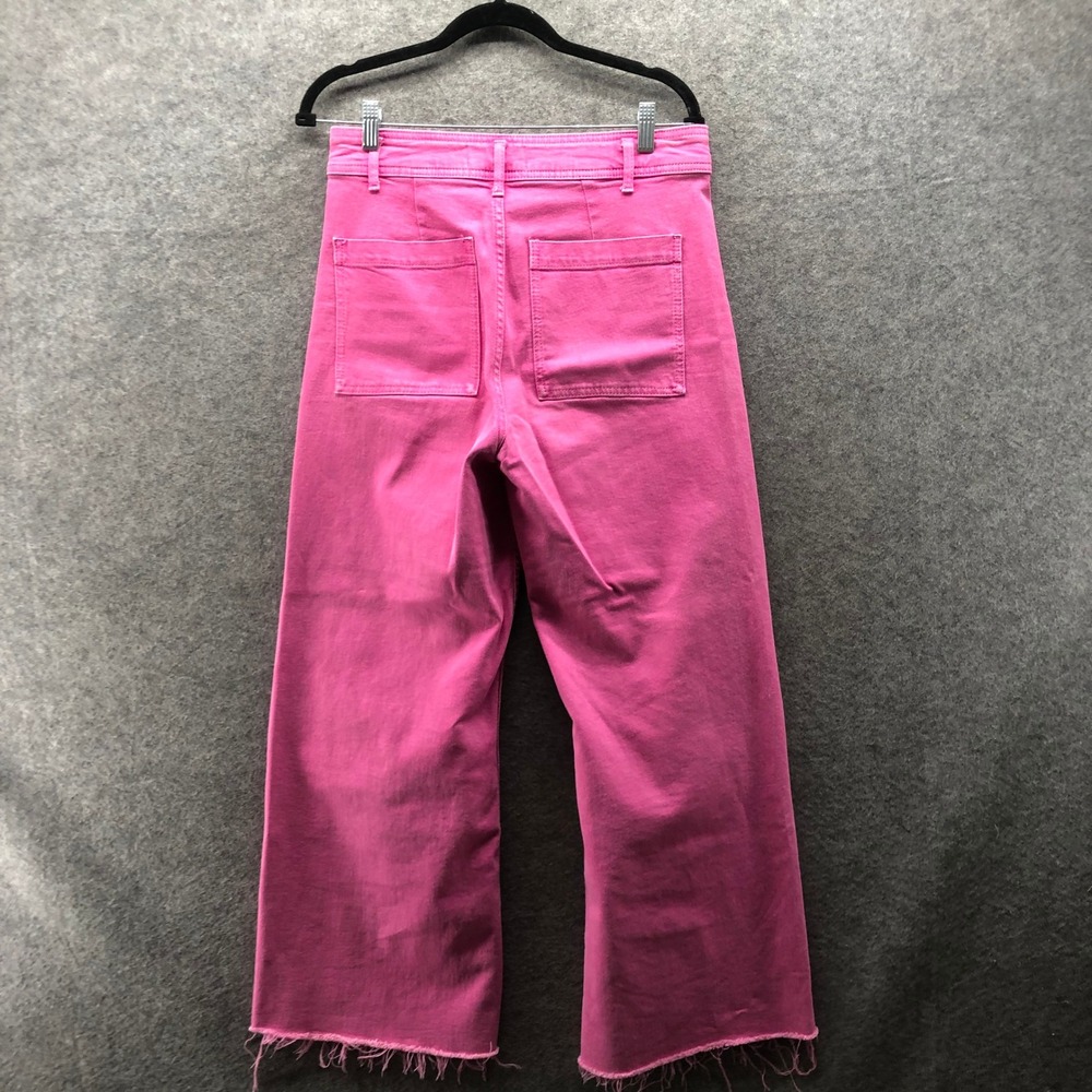Zara High Waisted Wide Leg Pink Jeans Womens 8 Frayed Barbie Stretch - Picture 2 of 10